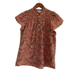 House of Harlow 1960 Smocked Paisley Blouse Sz M Prairie Indie Peasant Romantic